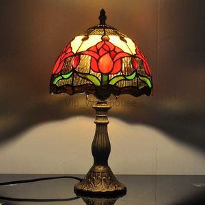 20 см Американская настольная лампа Tulip Tiffany в стиле витраж сварки, подарок, гостиная, питающая ночная легкая деревенская E27 110V 220V HKD230808