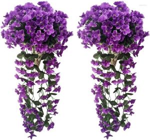 Dekoratif Çiçekler 2 Paket Yapay Asılı Bitkiler Çok renkli Violet Flower Ivy Wisteria Çelenk Dekor Güzel İpek Çiçek