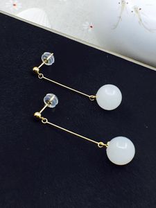 Dangle Küpeler Shilovem 18K Sarı Altın Doğal Beyaz Jasper Damla Küpe Klasik Güzel Takı Kadınlar Düğün Noel 10mm Yze108876hby