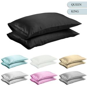 Pillow Case QueenKING Silky Satin Bedding Pillowcase Smooth Home White Black Grey Sky Blue Pink Sliver 230807