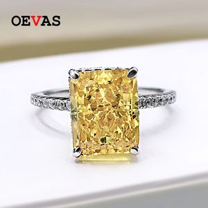 Wedding Rings OEVAS 100% 925 Sterling Silver 8*10mm Yellow Pink Aquamarine High Carbon Diamond Radiant Cut Rings For Women Party Fine Jewelry 230808
