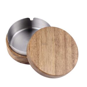 Wooden Lidded Ashtray with Stainless Liner - Windproof & Indoor/Outdoor Use
