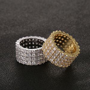 Wedding Rings Prong Setting AAA Cubic Zirconia Bling Ice Out 4 Rows CZ Stone Tennis Chain Rings for Men Hip Hop Rapper Jewelry Gold Color 230808