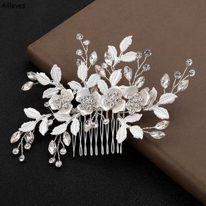 Trendy Alaşımlı Gül Altın Gümüş Kristaller Gelin Başlıkları Saç Taraklar çiçek şekli Kadın Saç Aksesuarları Balo Partisi Düğün Nişan Meapwear Cl1666