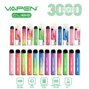 Одноразовый вейп подлинный варный куб 3000 Puffs Puffs Pen E-сигареты Комплекты 1000 мАч батарея 8,5 мл плюс емко