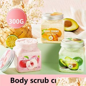 Vücut Scrubs 300g Meyveli Mango Şeftali Avokado Banyo Tuz Arka Ayak El Ovma Koku Tuzları Pul pul dökülme Keratinizasyon Dro Dhsav