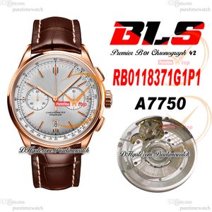 BLS V2 Premier B01 ETA A7750 Automatik-Chronograph Herrenuhr 42 Roségold, silbernes Zifferblatt, braunes Leder RB0118371G1P1 Super Edition Reloj Hombre Puretime L12