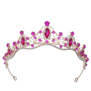 Wedding Hair Jewelry Fashion Simple Pink Crystal Wedding Crown Bridal Headpiece Women Baroque Tiaras Bride Party Crowns Hair Accessories 230808