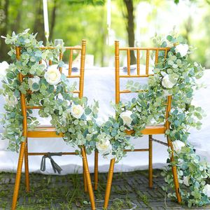 Decorative Flowers Wreaths 2M Artificial Eucalyptus Garland Silk Rose Camellias Fake Hanging Vine for Wedding Party Home Arch Table Decoration 230808