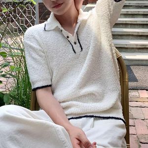 Erkekler Sıradan Gömlekler Kore tarzı Katı All-Match Örgü Sokak Giyim Erkek Kısa Kollu Yakası Bluz S-5XL Incerun Üstler 2023