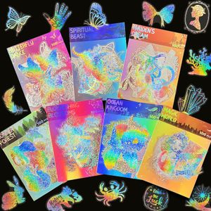 100 шт. Голографические наклейки на стикерах смола для искусства для искусства магический мир Butterfly Flowers Ocean Тема красочная прозрачная лазерная наклейка.