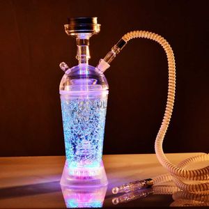 Akrilik Nargile Shisha Boru Kupası Hortum LED Işık Paslanmaz Çelik Kase Kömür Tutucu Chicha Narguile Sigara Aksesuarları HKD230809