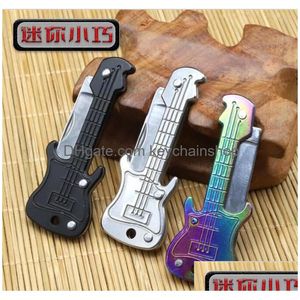 Anahtarlıklar Landards 3 renk yeni gitar şekli anahtar zincir bıçağı mini katlanır açık kamer av avlamak bıçaklar cep meyve çantası anahtar kolye EDC DH7VR