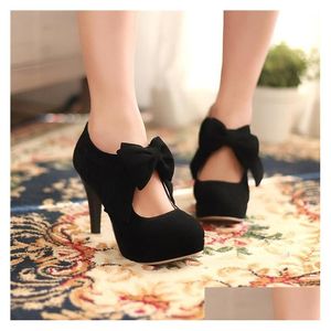 Ayakkabılar siyah yuvarlak ayak bowtie içi boş stiletto topuk yüksek kadın botları ayakkabı damla dağıtım partisi etkinlikleri aksesuarlar dhyoe