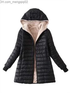 Kadınlar Down Parkas Hooded Pamuk Ceket Siyah S-2XL Kuzu Velvet Bahar Ekle 2023 Yeni Ultra İnce Parkas Ceket Sonbahar Kış Giyim Kadın Z230809