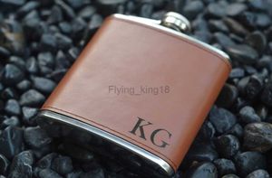 Kişiselleştirilmiş Flask 8oz Özel Deri Kalça Şişesi Oyulmuş Paslanmaz Çelik Şişe En İyi Adam Groom Hediye Düğün HKD230809