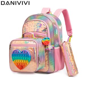 Рюкзаки милый рюкзак для девочек в школьном рюкзаке для девочек Mochilas для сумков в начальной школе с ланч-коробкой детей розовый рюкзак для девочек возраст 6-8 230809