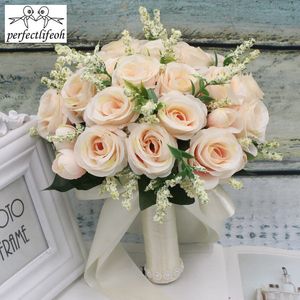 Dekoratif Çiçek Çelenkleri Çiçek Tutan Çiçekler Yapay Doğal Gül Düğün Buket İpek Saten Şeridi Pembe Beyaz Şampanya Nedime Gelin Partisi 230809