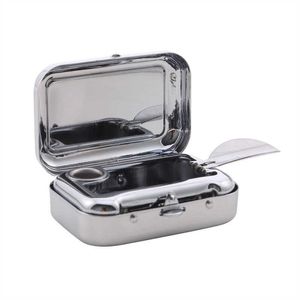 Mini Portable Metal Cigarette Ashtray Fashion Ashtray wiht Lockable Lid Desktop Ash Case Outdoor Pocket Ashtray Gift For Man HKD230809