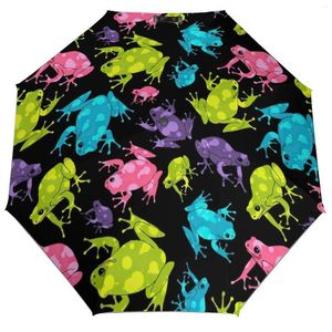Guarda-chuvas coloridos sapo arte 3 dobra manual guarda-chuva sapos tendência animal proteção uv armação de fibra de carbono leve