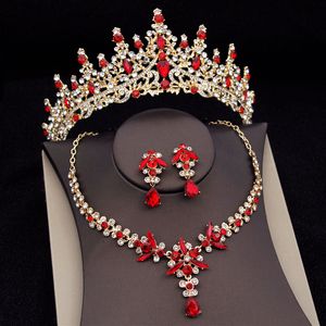 Düğün Takı Setleri Kırmızı Taç Gelin Takı Setleri Kadınlar İçin Pembe Tiaras Kolye Küpe Setleri Balo Gelinlik Gelin Takı Kostüm Aksesuar 230808