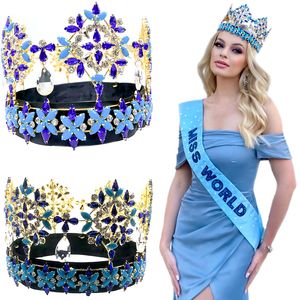 Свадебные украшения для волос Levery Miss World Crown с сияющим полным кругом Большой регулируемый свадебный вечеринка Big Crowns 230809