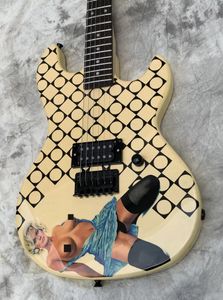 Ultra Nadir Mavi Elbise Fildişi Rampage Jerry Cantrell Signature Electrell Elektro Gitar Tremolo Köprü Kilitleme Nut Siyah Donanım El Boyama