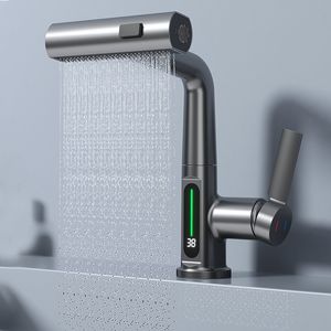 Температура водопада Цифровой дисплей смеситель поднимите вниз по потоку распылитель горячее холодная раковина для промывки для ванной комнаты для ванной