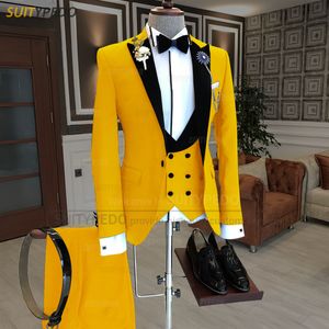 Erkekler Suits Blazers Turuncu Erkek İnce Uygun Moda Kadife Kavur Blazer Yelek Pantolon 3 Parça Tailormade Klasik Homecoming Business Düğün Smokedo 230809