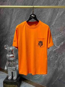 23SS T Shirt Erkek Moda Chromez Tasarımcı İlkbahar/Yaz Gömlekleri Heartz Versiyon Turuncu Kılıç Çapraz At Nalı Kısa Kollu T-Shirt