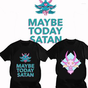 Erkek Tişörtleri Belki bugün Şeytan Şeytan Şeytan Keçi Lucifer Baskı Tshirt Erkek Kadın Karikatür Grafik Gömlek Harajuku Street Giyim Tee