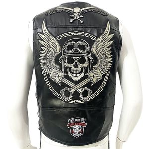 Мужские жилеты Moto Leather Vest Patch Men's Motorcycle Motorcycle Respecle Jacket Biker Casual Streetwear Locomative Club Punk Veste 230809