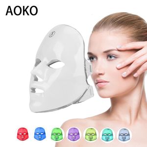 Массажер для лица Аоко Аккумуляторная батарея Светодиодная маска 7 Цветов терапия терапия красота маска кожи омоложения поднятие темного точка чистящего устройства 230809