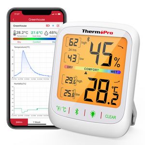 Температурные инструменты ThermoPro TP359 Беспроводной 80-метровый Bluetooth-Контрольный приложение для приложения для подсветки цифровой внутренней комнаты Гигтометр с данными истории 230809