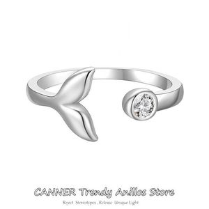 Bant Halkaları Canner 925 STERLING Gümüş Ayarlanabilir Denizkızı Kuyruk Yüzüğü Basit Güzel Moda Doğum Günü Partisi Takı Halkaları Kadın Hediyeleri