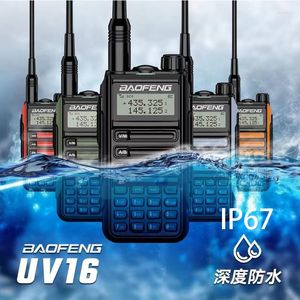 Walkie talkie baofeng uv-16 плюс Jarak Jauh 10 км Tahan air dua arah Radio10w vhf uhf группа UV 16 pro usb tipe c peningkatan