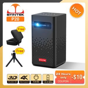 Проекторы Byintek P20 3D 4K Cinema 1080p Smart Android Wi -Fi LED DLP Home Theatre Outdoor Portable Mini Proctor с батареей 230809