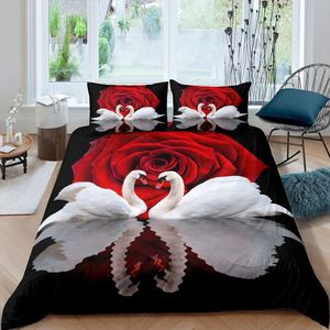 Yatak Setleri Swan Nevresim Kapak Siyah ve Beyaz Kraliçe Kuş Yorgan Mikrofiber Romantik Çiçek Vahşi Hayvanlar Yorgan 230809