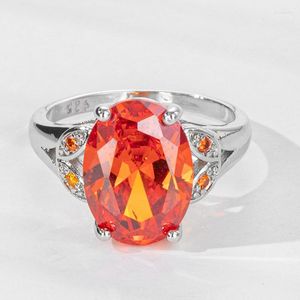 Alyanslar Elipse büyük turuncu mücevher yüzüğü bohemian klasik kadınlar için kakma zirkon köpüklü parti nişan güzel mücevher