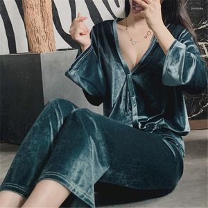Kadın pijama yüksek kaliteli pijamalar Sonbahar/Kış Nightwear Kimono Derin V yaka seksi set yumuşak sıcak gevşek ev servisi 2023