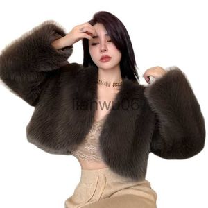Женские куртки корейская модная девочка -девочки мех кардиган короткий срез с длинными рукавами зима теплые горячие продажи из искусственного меха j230810