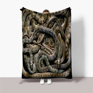 Battaniyeler 3D Gerçekçi Korkunç Yoğun Yılan Yuvası Yumuşak Kabarık Flanel Vahşi Sürüngen Serpent Baskı Kanepe Yatak Battaniyeleri Yatak 230809