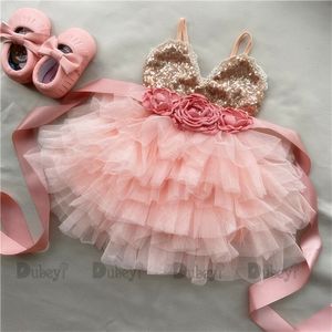 Платья девочки Shinny Flower Girls Dress для детей рождественское платье для вечеринки с блестками.