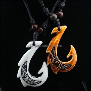 Colares pendentes de jóias mistas imitação de jóias óssea esculpida nz maori colar gancho de gancho para homens garotos de garganta amet gota deli dhrjm