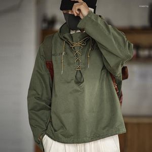 Hunting Jackets Male Hooded Pullover Long Sleeve Deck Parker Jacket Drawstring Neckline Workwear Green Cuffs Ribbon Closure