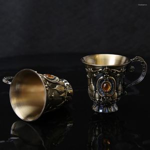 Kupalar altın şarap camları kabartmalı vodkas fincan likör kadeh 3.38oz Rusya antik alaşımlı kişiselleştirilmiş bardak partisi düğün dekorasyonu