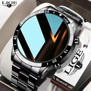 Умные браслеты педометрии Lige Full Circle сенсорный экран Smart Watch Steel Band Luxury Bluetooth Call Men Водонепроницаемые спортивные виды спорта.