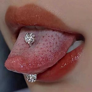 1Pc Crystal Zircon Ball Tongue Stud Stainless Steel Piercing Body Jewelry For Women Tongue Ring Lip Stud Nightclub Bar Jewelry L230811