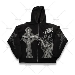 Erkek Hoodies Sweatshirts y2k Street Hiphop Giyim Çapraz Gevşek Fermuar Hoodie Kadınlar Trendi Retro Ceket Harajuku Yüksek büyük boy sweatshirt Kadınlar 230811