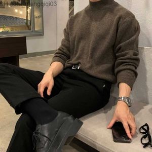 Men's Sweaters Winter Vertical Neckline Sweater Men's Warm Fashion Casual Knitting Brushed Men's Loose Long sleeved Sweater Men's Jumping Dress Z230811